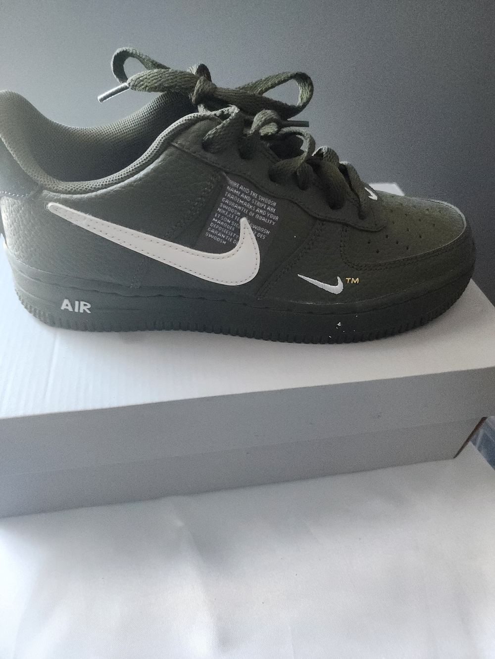 Nike Kids Olive Green Low-Top Sneaker with White Swoosh